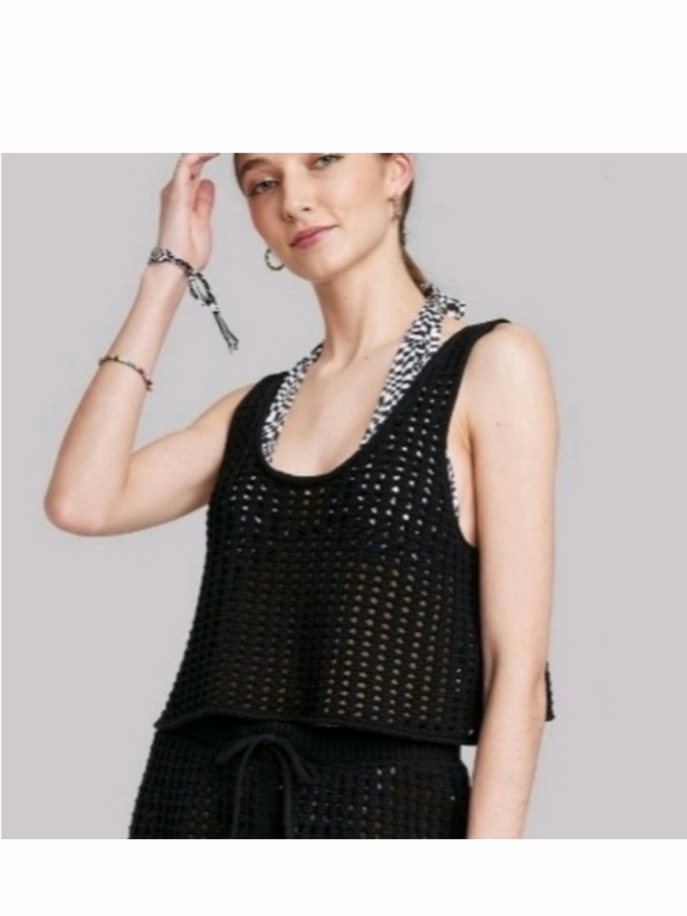 wild fable Black Cropped Crochet Tank Top